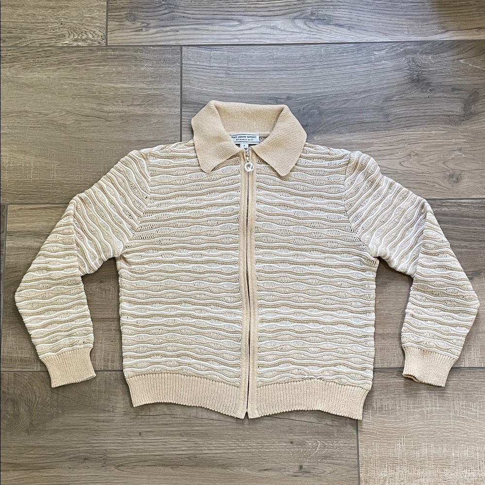St. John Sport by Marie Gray Cardigan Womens Small Cream Wool Zip-Up Sweater